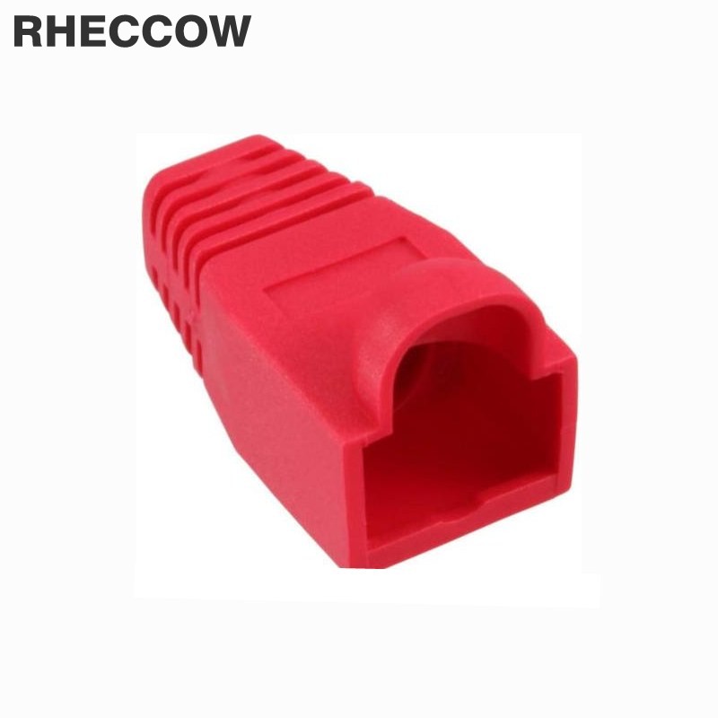 Rheccow 500 stk / lot  rj45 røde netværkskabelstik støvler kasket kat 5 kat 6 rj-45 beskyttelseshylster