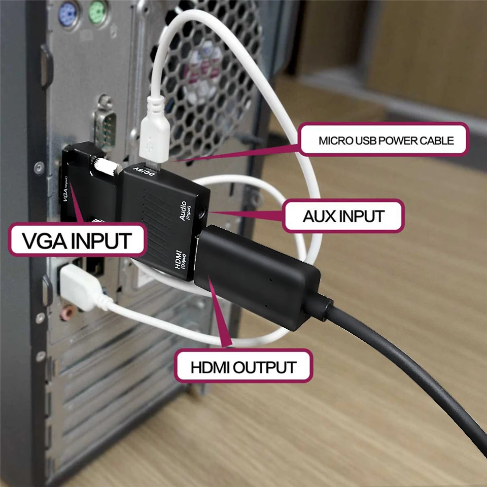 Qgeem vga til hdmi konverter med lyd fuld hd vga til hdmi adapter med videoudgang 1080p hd til pc laptop hdmi tovga
