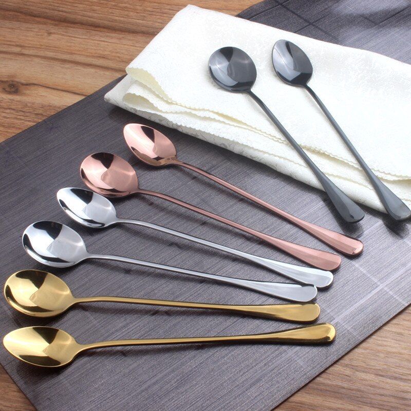 Cocktail Mengen stok Rvs Lange Steel Lepel Prachtige antislip Twisted Handvat Mengen Gelaagdheid Tool voor Bar Barman drank Koffie(Spoon with fork-Rose goud