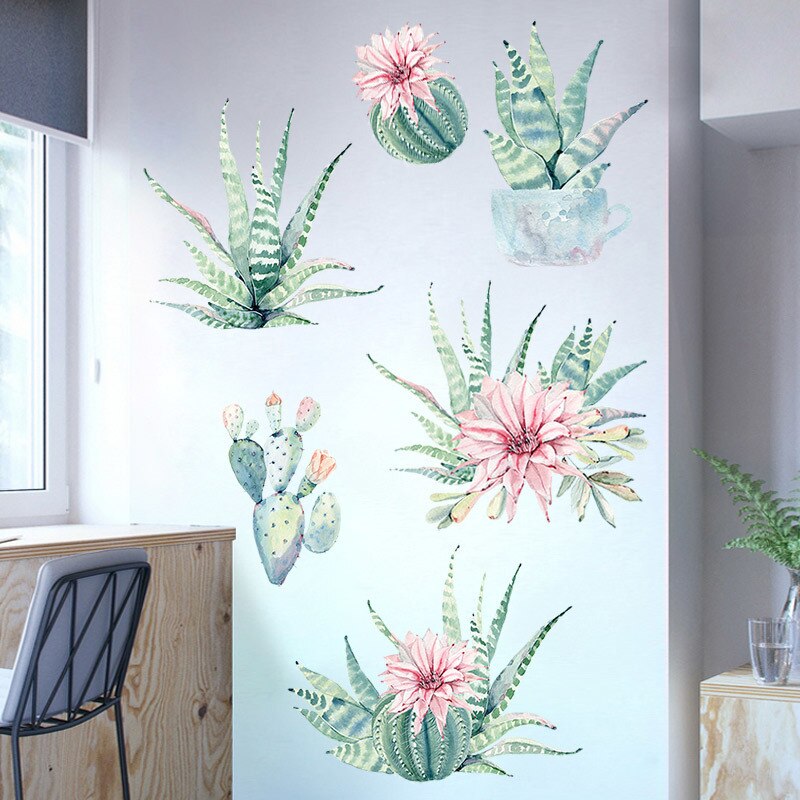 3d Diy Cactus Vinly Wall Stickers Flower Living Room Bedroom Home Decoration Decor Poster Mural