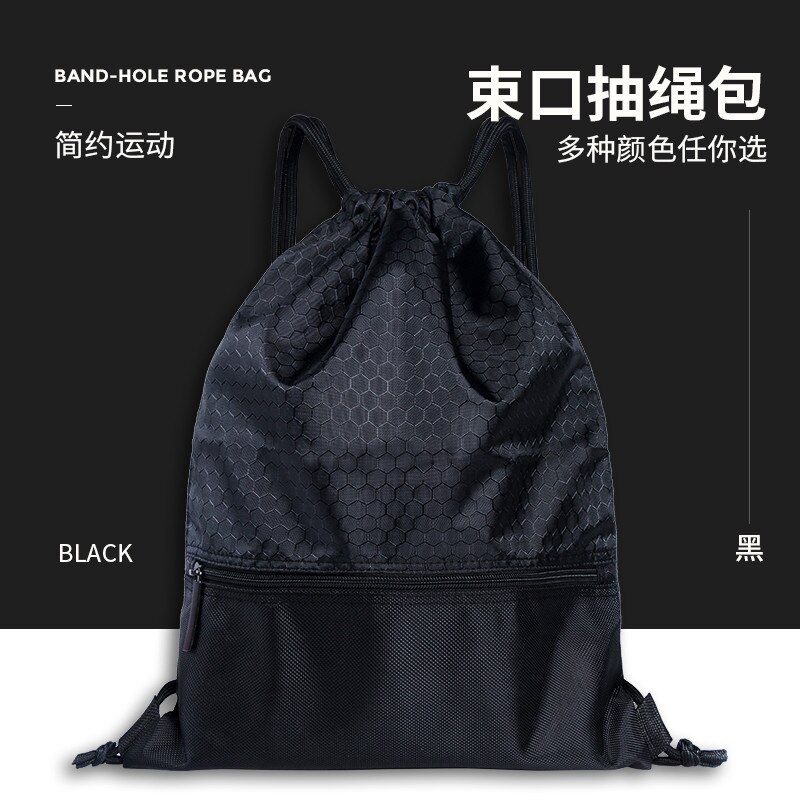 Honingraat Tasje Cinch Sack Rugzak String Koord Rugzak Sporttas Tote School Sport Reizen Tasje: Black