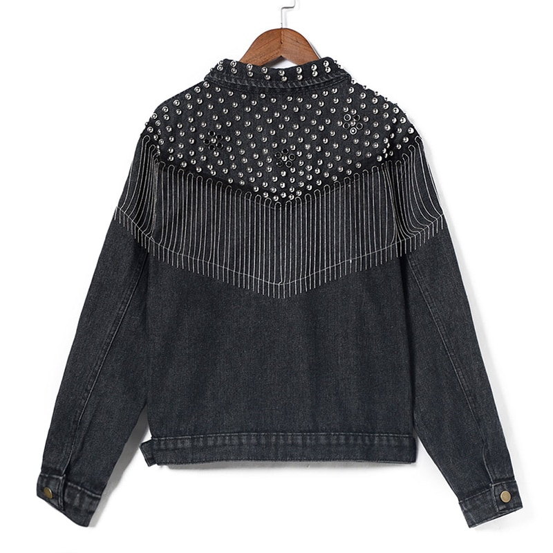 Femmes Denim Jakcet Rivet gland Jean vestes col rabattu simple boutonnage femme manteaux dames Streetwear tendance hauts