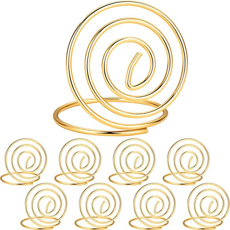 5 Pieces Wire Place Card Holder Metal Card Holder Stand Wedding Name Place Holder for Weddings Dinner Parties Food Signs: Round Gold
