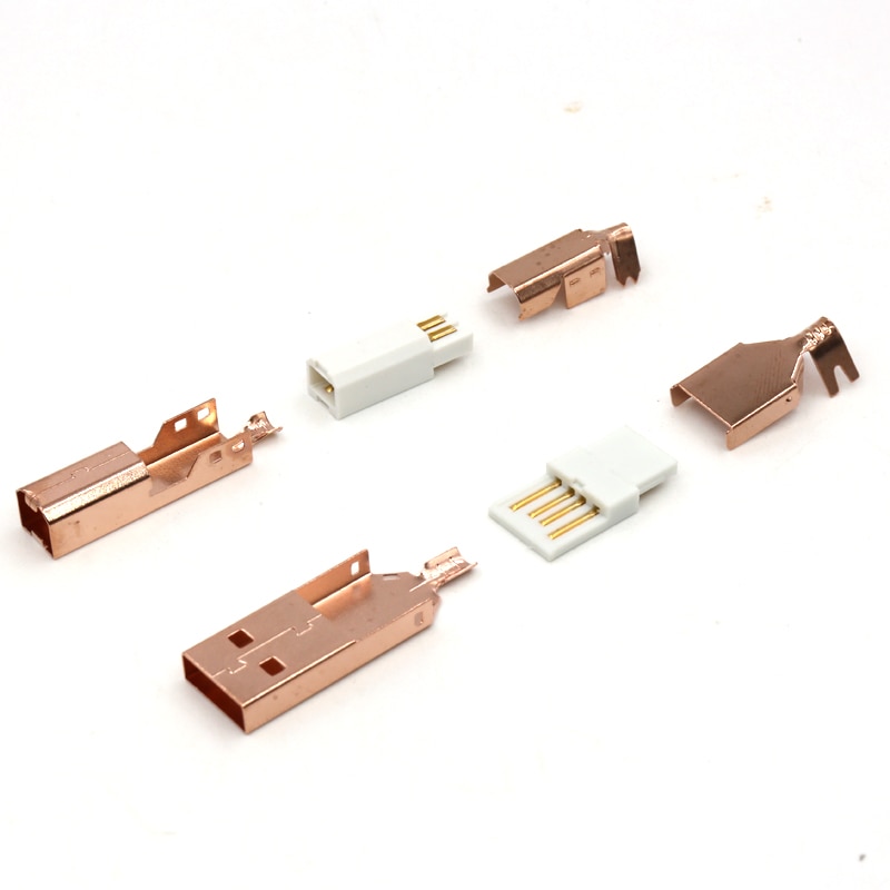 Een Set Tellurium Koper Rose Vergulde Usb Een + Usb B Type A-B Plug Voor Diy Usb kabel