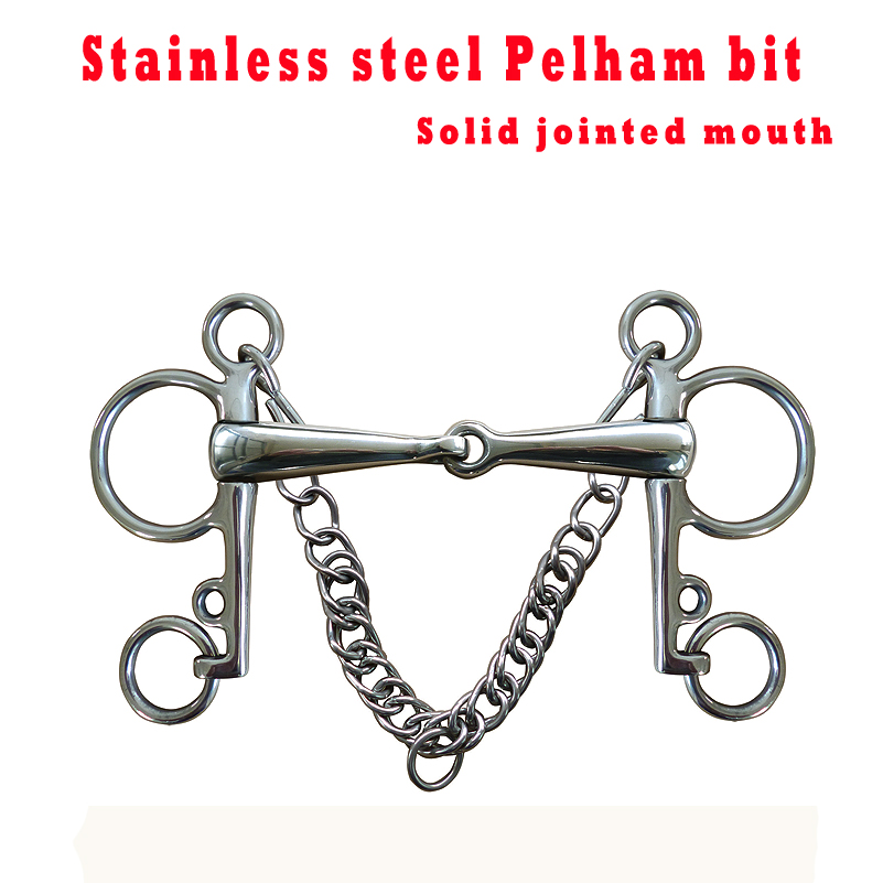 Rvs Pelham Bit, Solid Jointed Mond Met Ss Curb Chain & Haken.(SBT0712)
