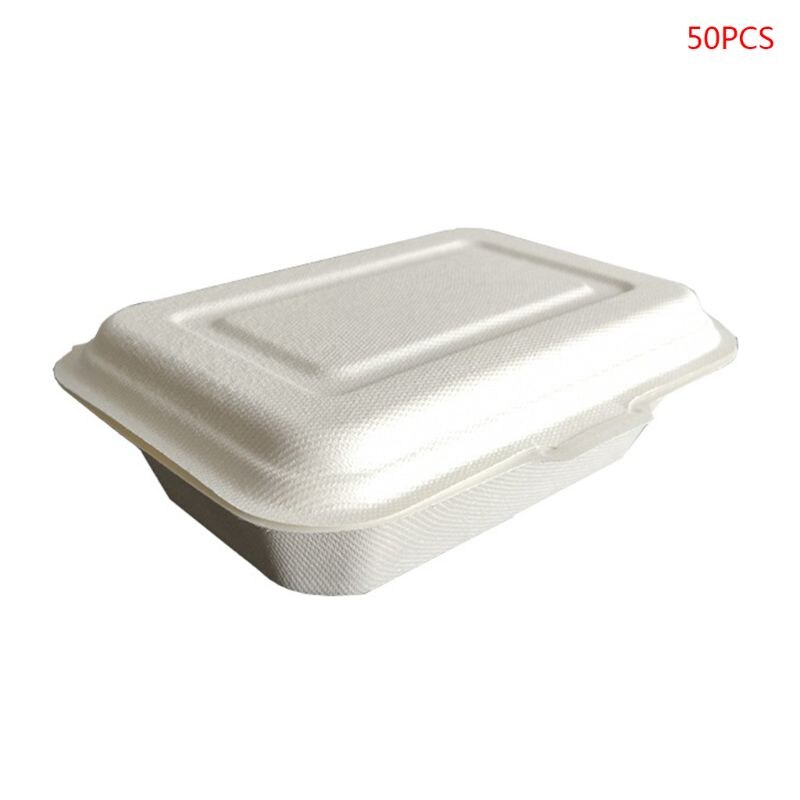 50Pcs 450ML Eco-friendly Disposable Takeout Food Containers Degradable Lunchbox
