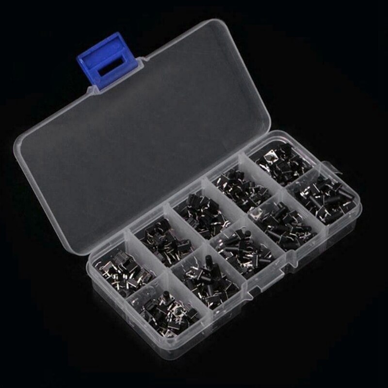 10 Models 100Pcs Tactile Push Button Switch Kit 6x6 Tact 4.3MM-13MM DIP 4P
