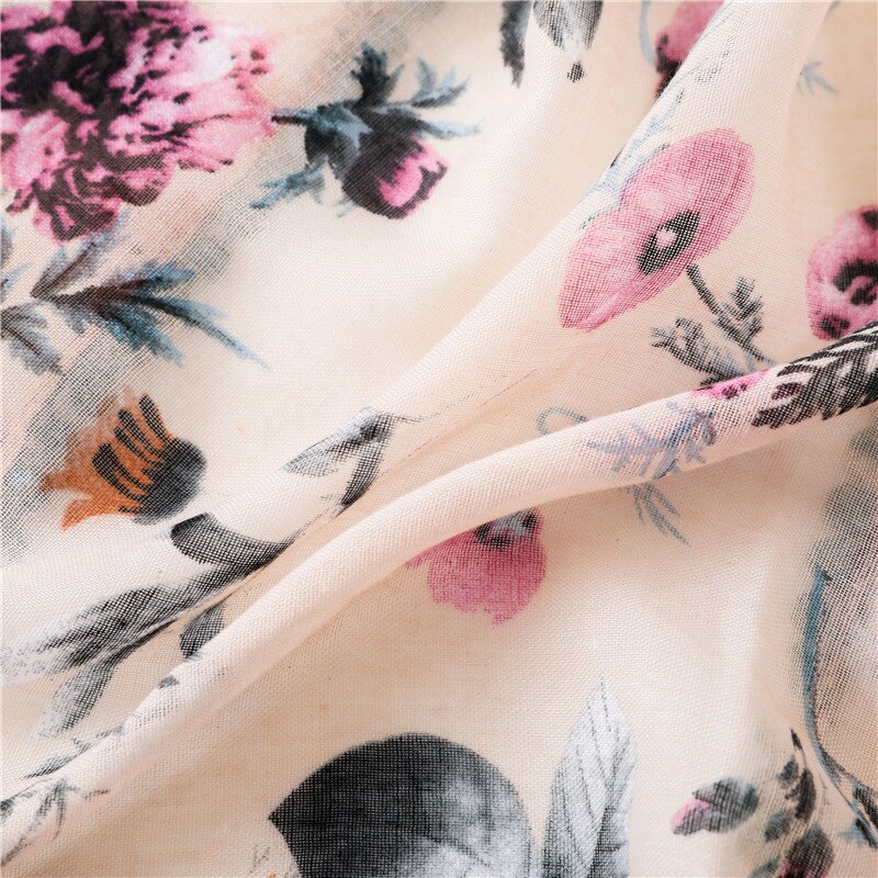 Sparsil-foulard en coton et lin femme | Longue écharpe, imprimé floral, court gland doux, enveloppes d'été, Protection solaire, échalotes de plage