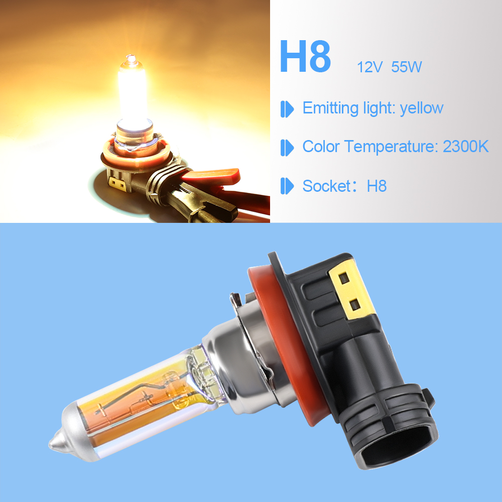 Bombilla halógena para faros delanteros de coche, luz antiniebla, color amarillo, 2 piezas, H1, H3, H4, H8, H11, 9006, 12V, 55W