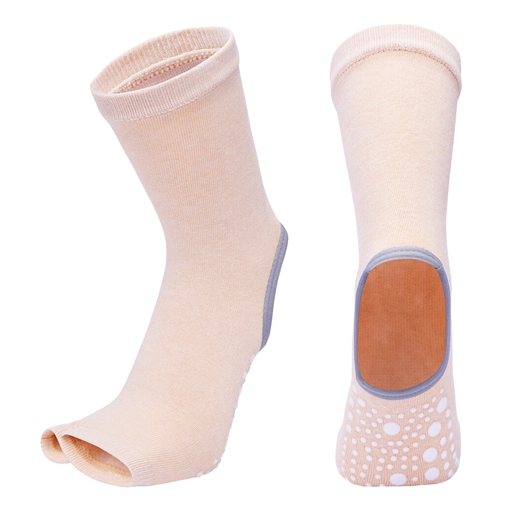 Yoga Socks Non Slip Skid Grips Toeless Sock Pilates Fitness Gym Workout Barre: Beige