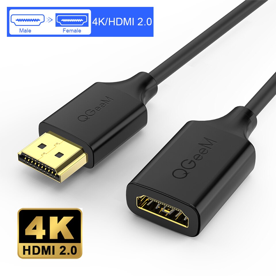 QGeeM 4K HDMI Extension Cable Extender Adaptador HDMI 2.0 para Xiaomi Xbox Series X PS5 PS4 TV Box Chromebook Computadoras portátiles Tabletas Apple TV Macho a hembra HDMI Divisor HDMI Cables de alambre digital 4K HDMI: 4K HDMI 2.0 Extender / 2m 6ft