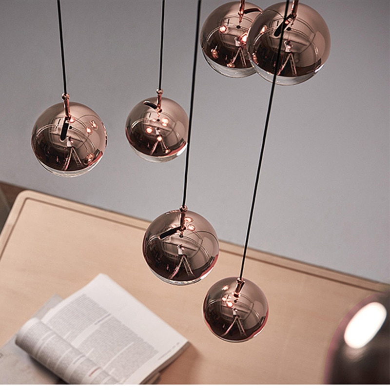 Nordisk rosa guld glaskugle pendel lys gang stue sengebord middag decro led lysarmaturer