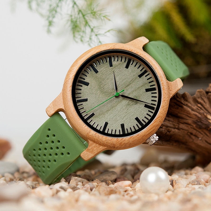 Bobo Vogel Bamboe Horloges Voor Mannen En Vrouwen Siliconen Band Houten Writwatches Items Relogio Masculino C-B06