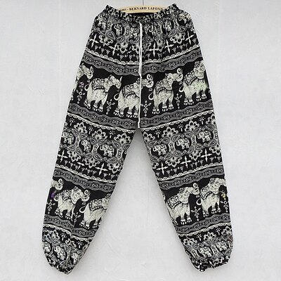 Bandana popular tailandesa de algodón para verano, Pantalón ancho holgado con cordón en la cintura de elefante, pantalones para correr en la playa: black as photo 2