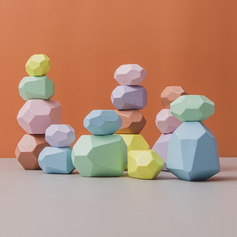 Kinder Montessori Holz Bausteine Set Jenga Farbige Stein Kreative Nordic Stapeln Spiel Regenbogen Holz Spielzeug