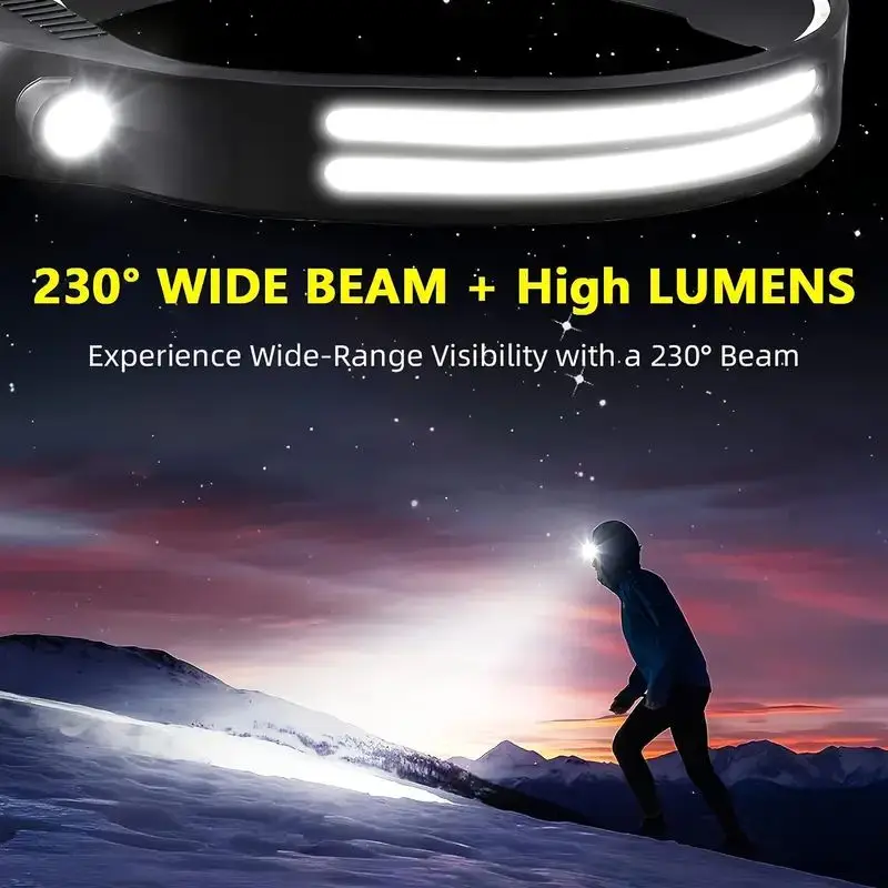 COB LED-sensorkoplamp Inductiezaklamp Ingebouwde batterij USB Oplaadbaar Waterdicht Kamperen Vissen Buitenlantaarn Zaklamp