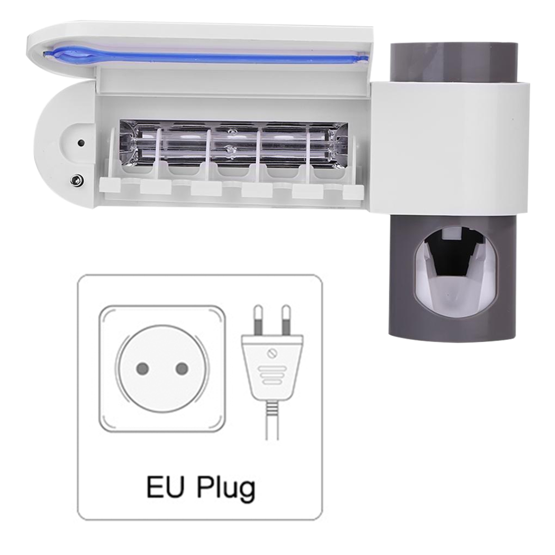Antibacteria 2 in1 UV Light Ultraviolet Toothbrush Holder Automatic Toothpaste Squeezers Dispenser Home Bathroom Accessories Set: EU Plug