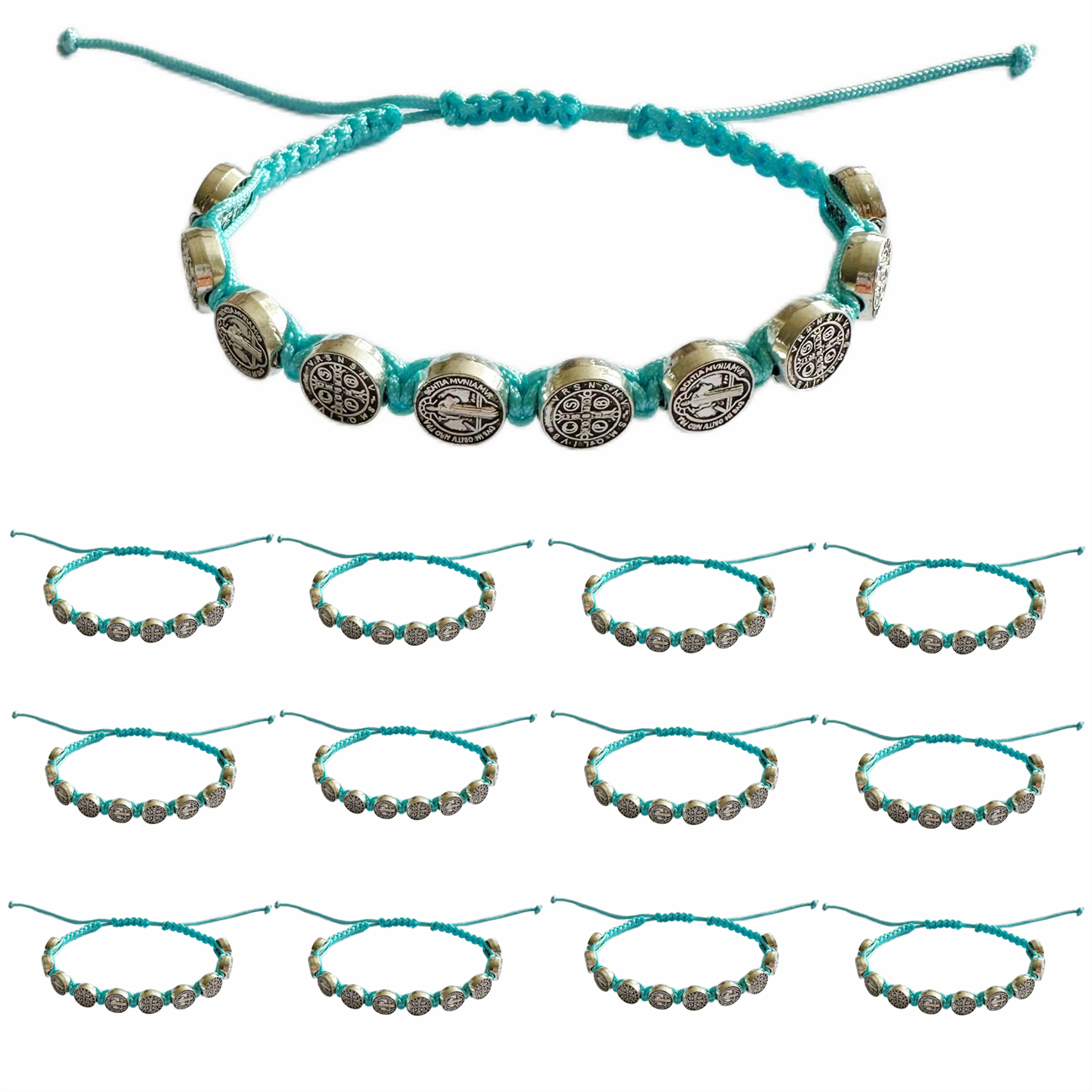 12 pezzi/pacco braccialetti antichi dorati san Benito protezione fatta a mano cordoncino rosso nero braccialetti da polso benedetto braccialetto rosario: Bruno-rossastro