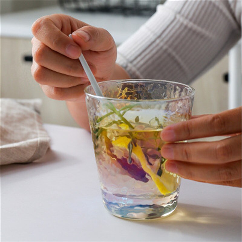 Glass Cup Milk Coffee Fruit Juice Tea Cups Rainbow Clear Glass Colorful Japanese-style Household Wine Glass