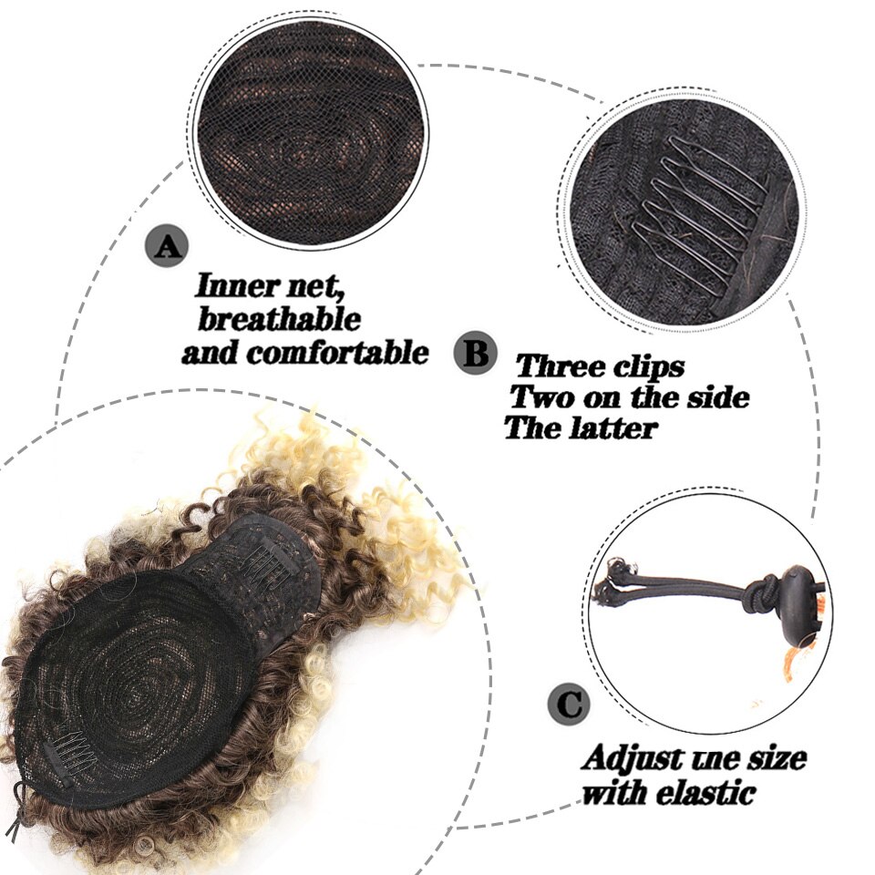 HOUYAN African chignon with bangs curly synthetic natural high temperature fluffy ponytail for women