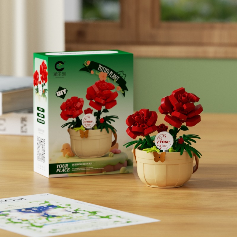 Christmas Building Blocks - Floral Basket Building, Fun Educational DIY Puzzle Toys: M / WHITE