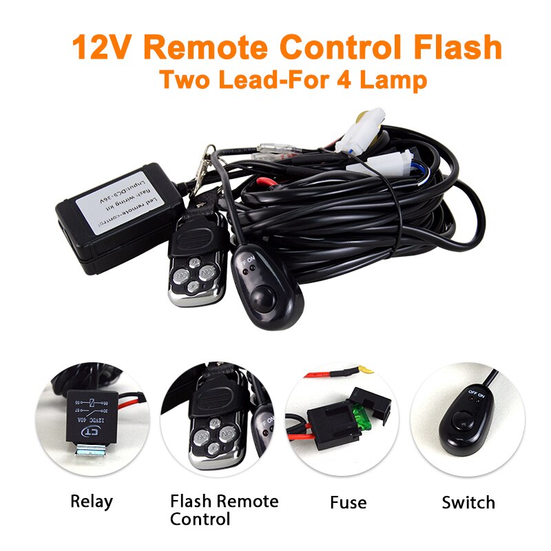 Willpower Car LED Light Bar Wire 3M 12V 40A Relay Fuse Wiring Harness Relay Loom Cable Kit for Auto Driving Offroad Work Lamp: 12V Remote 4 Lead