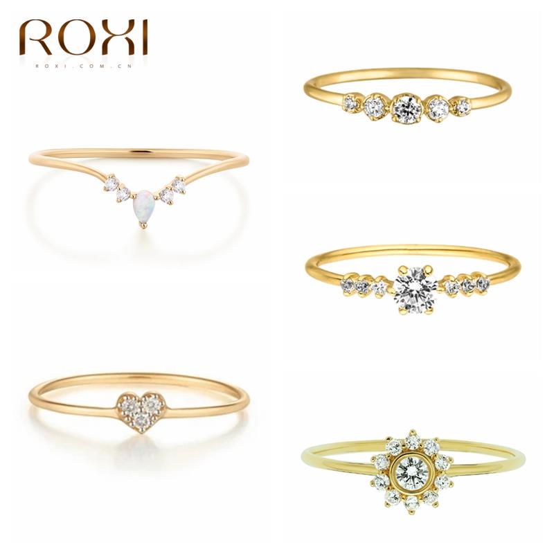Roxi Ins Kristallen Gouden Ringen Voor Vrouwen Xmas Ringen Sieraden 925 Sterling Zilveren Bohemian Vinger Ring Hart Ronde Bloemen Anillos