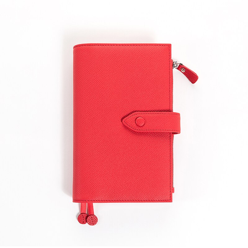 Amnery Lederen Notebook Cover, A6 Slanke Hervulbare Met Pen Lus En Kaartsleuven: Rood