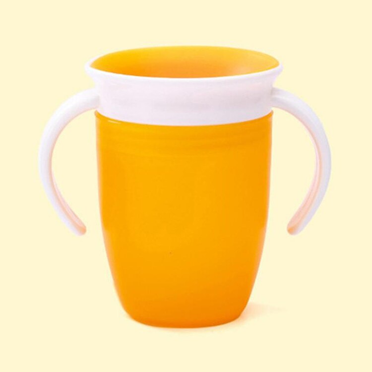 360 grader kan drejes baby læring drikkekop med dobbelt håndtag flip låg lækagesikre spædbørn vand kopper flaske bpa fri: Orange