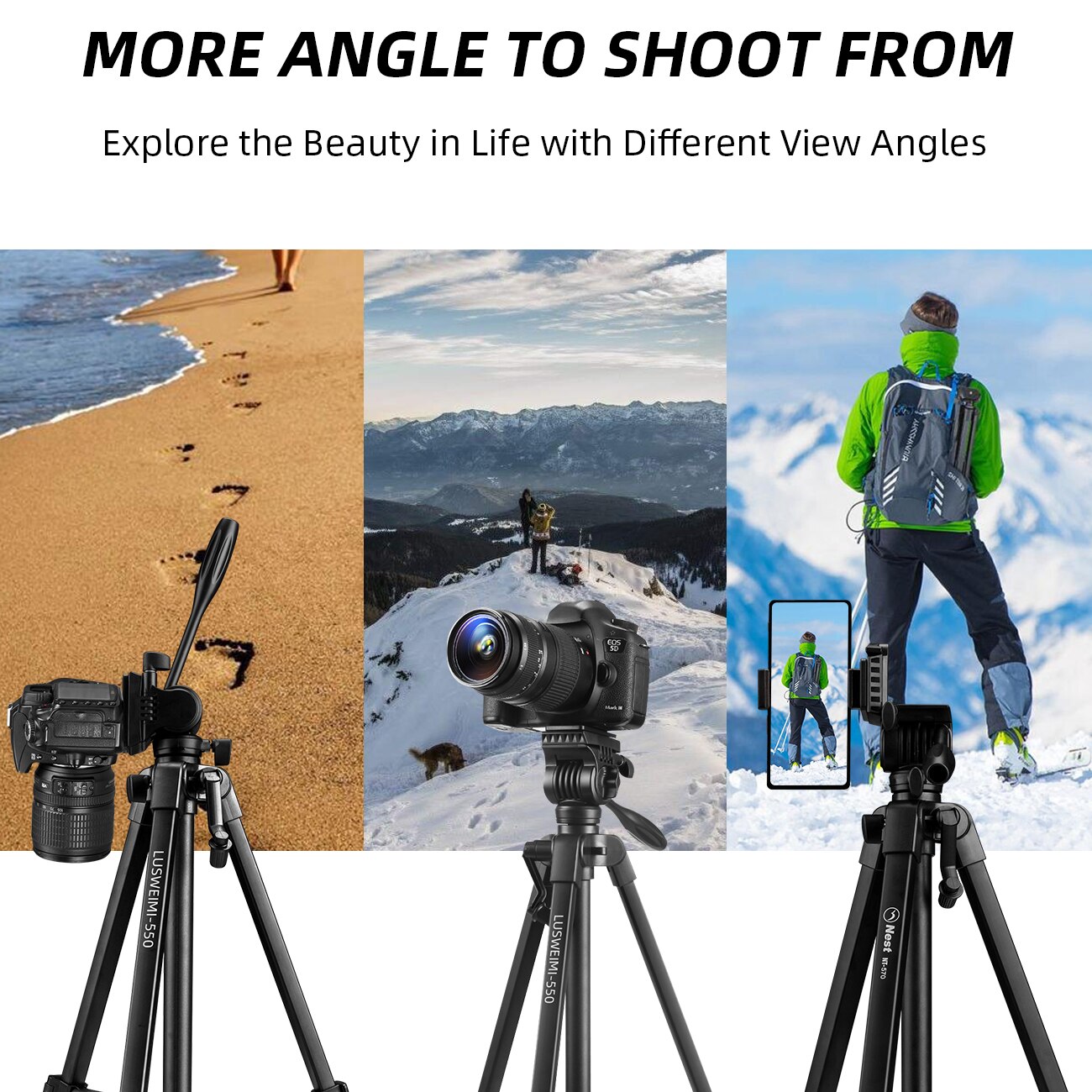 Camera Tripod 150cm/60-Inch for DSLR with Phone Holder &amp; Remote/Aluminium Fluid Head Video Selfie Photography Telescope Tripod