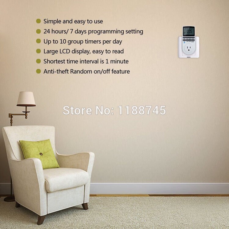 Plug-in digital timer switch med stor lcd display , 7 dagars programmerbar uk plug