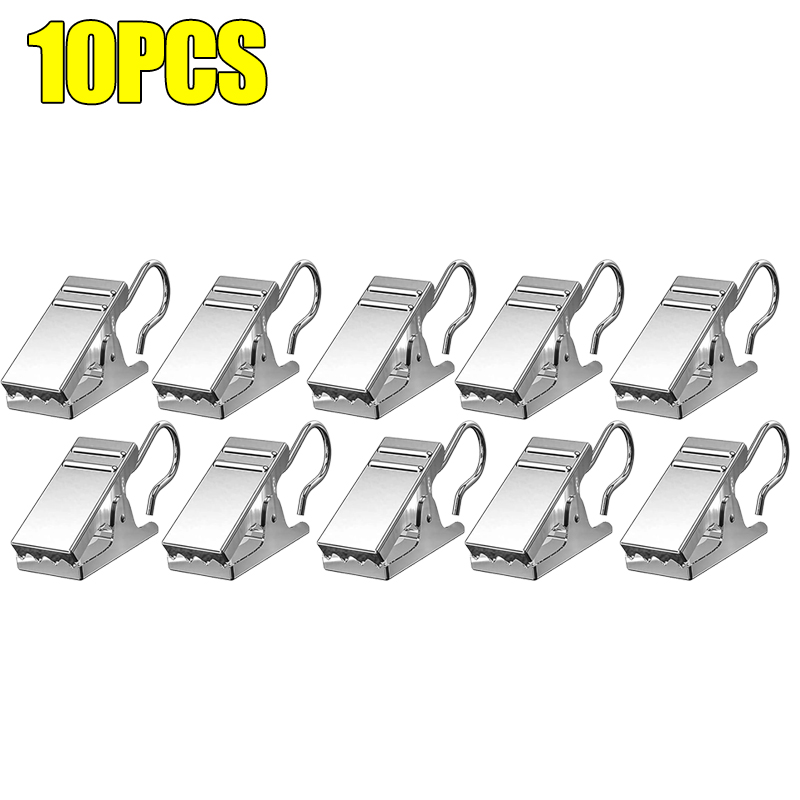 100/10PCS Mini Curtain Hooks Metal Small Clips Multipurpose Photos Shower Window Curtain Fixed Clip Reusable Home Storage Hook: WHITE