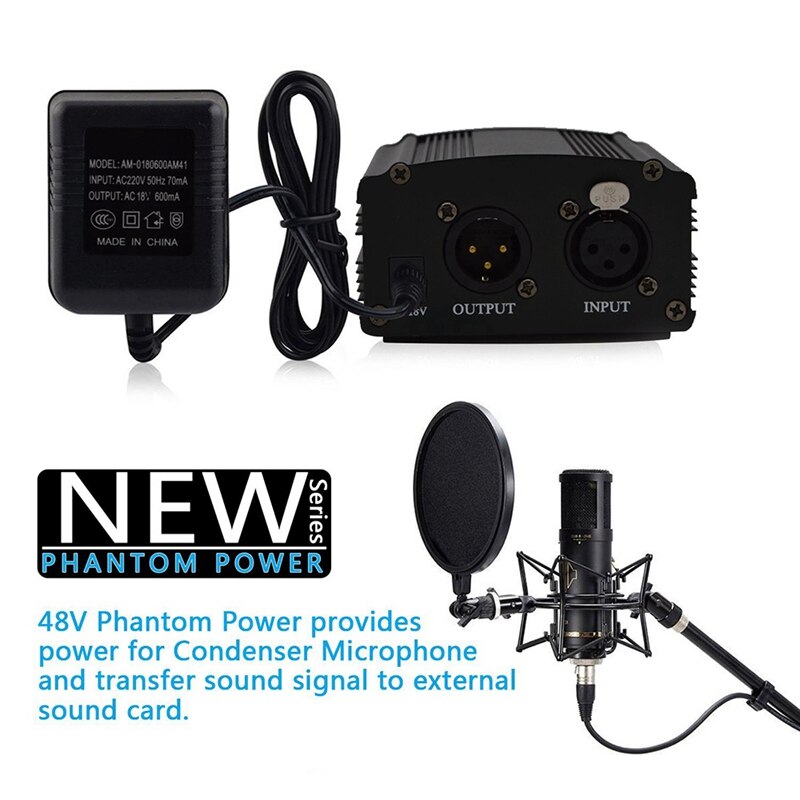 48V Dc Phantom Power Supply Genuine For Studio Recording Condenser Microphone Computer