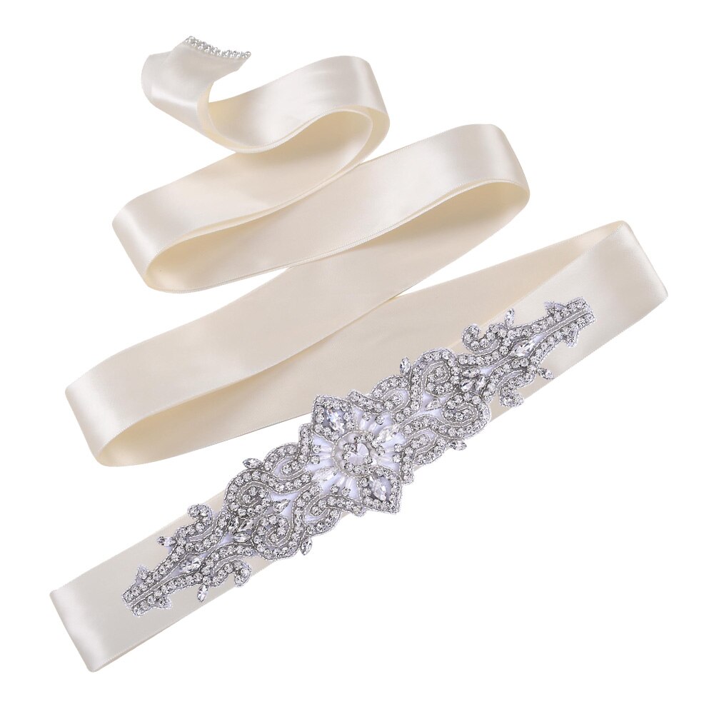 TOPQUEEN S26 Luxus Strass Hochzeit Kleider Gürtel Frauen Kristall Gürtel für Braut Hochzeit Bund Jewel Gürtel Braut Schärpen: Off White ribbon