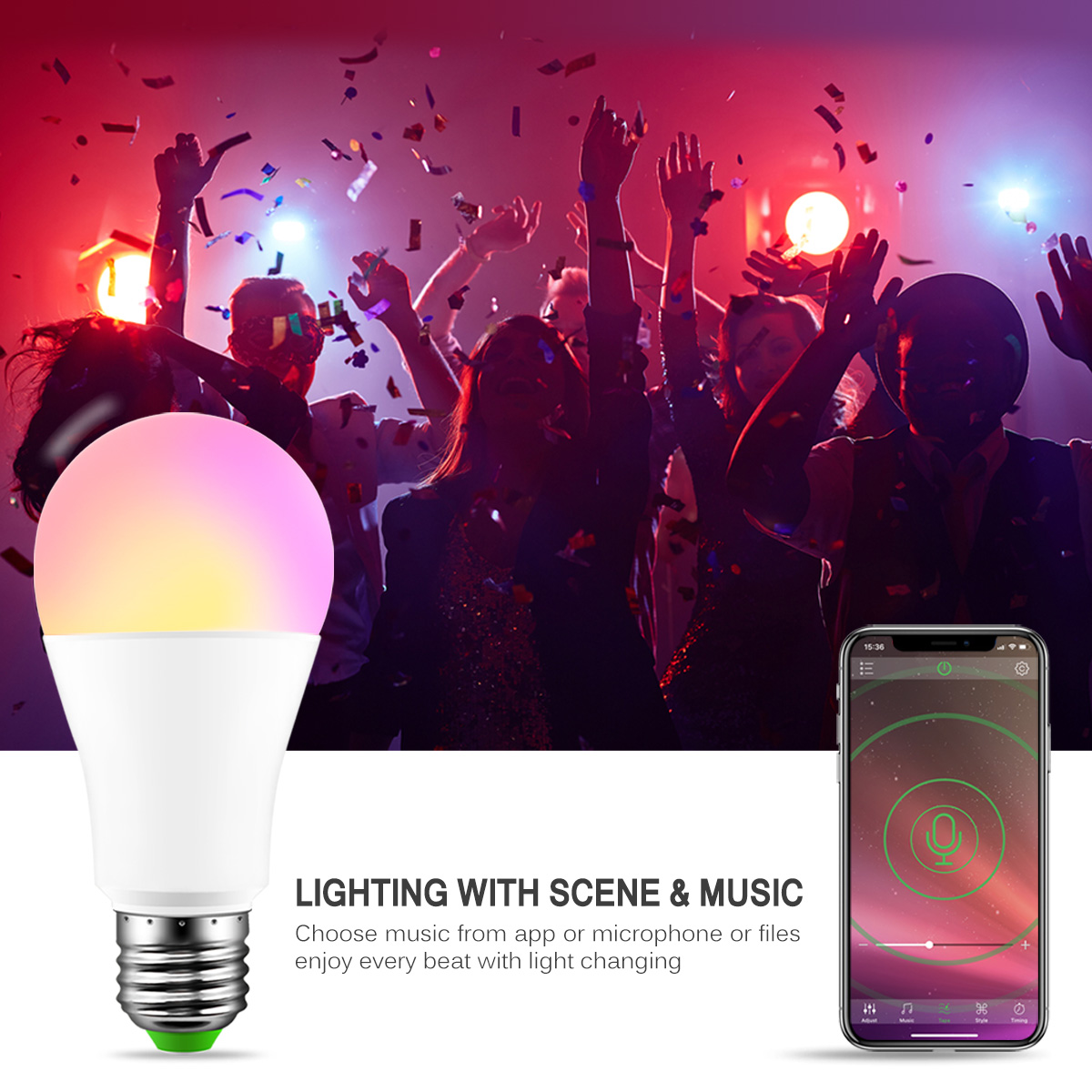 RGBW Bluetooth Smart LED Licht E27 15 W Voice Music Control Verlichting Lamp Multi Kleuren Muziek Dimbare RGB LED lamp