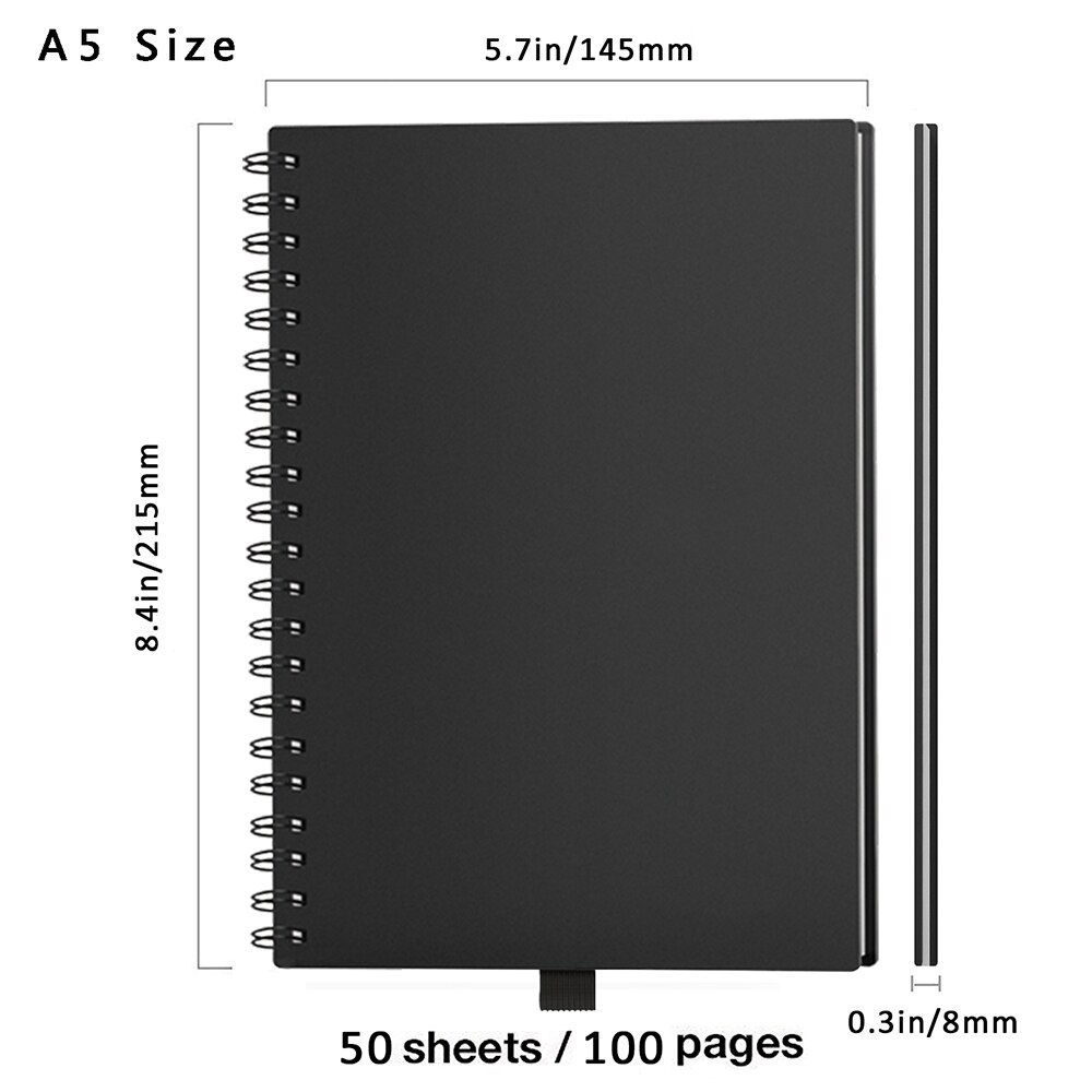 A5/B5 Notebook Dagboek Journal Smart Herbruikbare Uitwisbare Spiraal Kantoor School Reizigers Zwart Met 15S Uitwisbare Gel Pen tekening