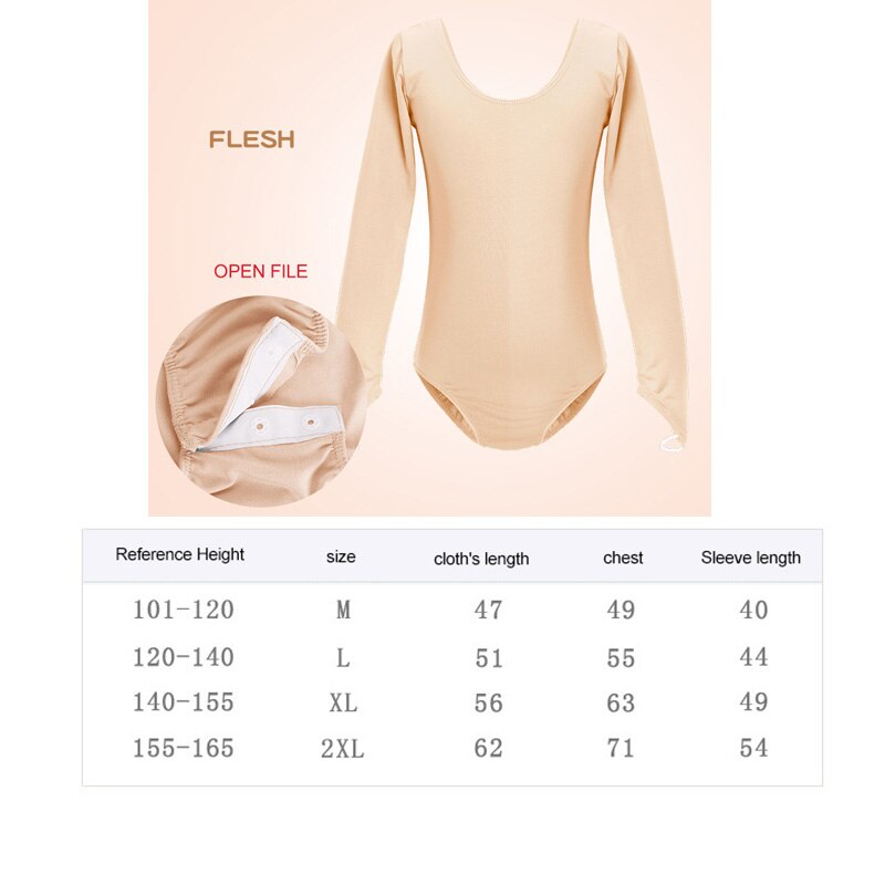 Børn barn o-hals langærmet bodysuit piger hud nøgenfarvet langærmet nøgen ballet trikot voksne opvarmning dans undertøj: Åben fil / Xxl 155-165