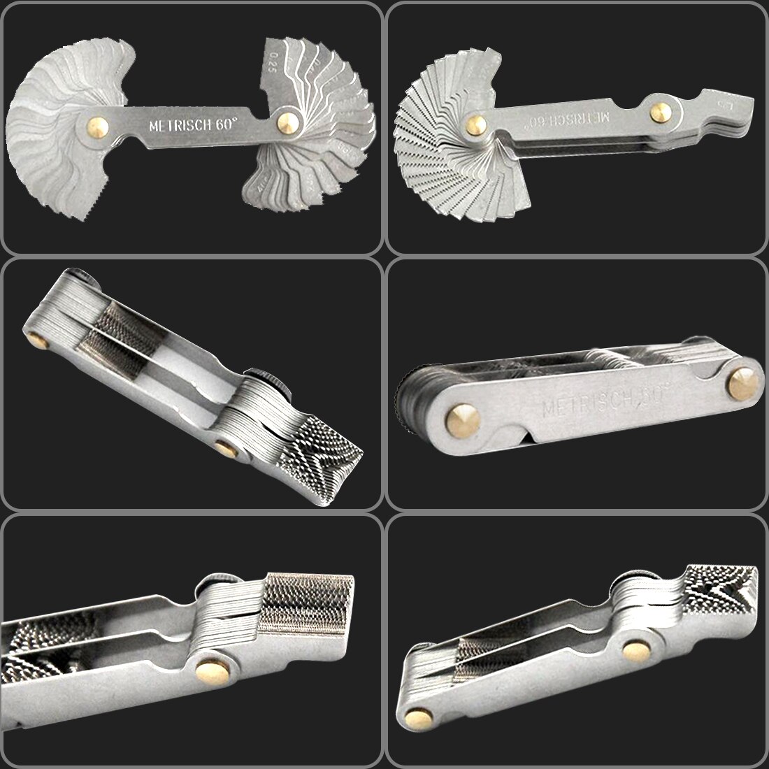 52Pcs Steel Thread Measuring Gage Metric Whitworth Screw Pitch Gauge 60/55 Degree Thread Plug Gage