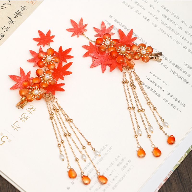Chinesische haaraccessoires für damen, ahornblatt-haarnadeln, vintage hanfu-kopfschmuck , 1 paar