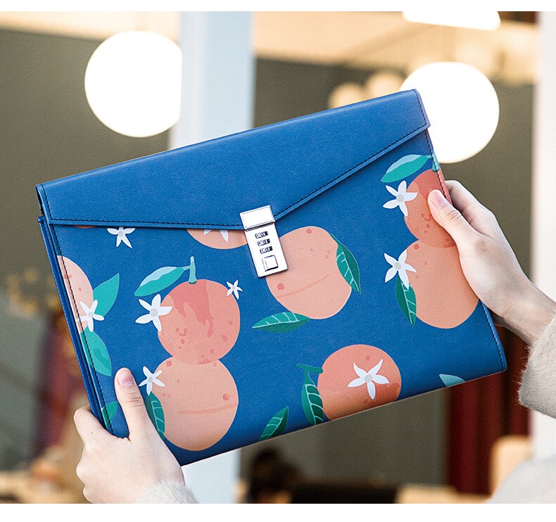 A4 PU Leather Password Lock Document Bag Manager File Folder TPN086-1: Blue