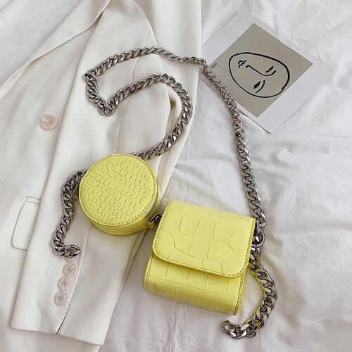Feminino 2 peça conjunto crossbody saco jacaré padrão pequenos sacos de couro do plutônio corrente bolsa de ombro 2021 feminino mensageiro handbgas: yellow