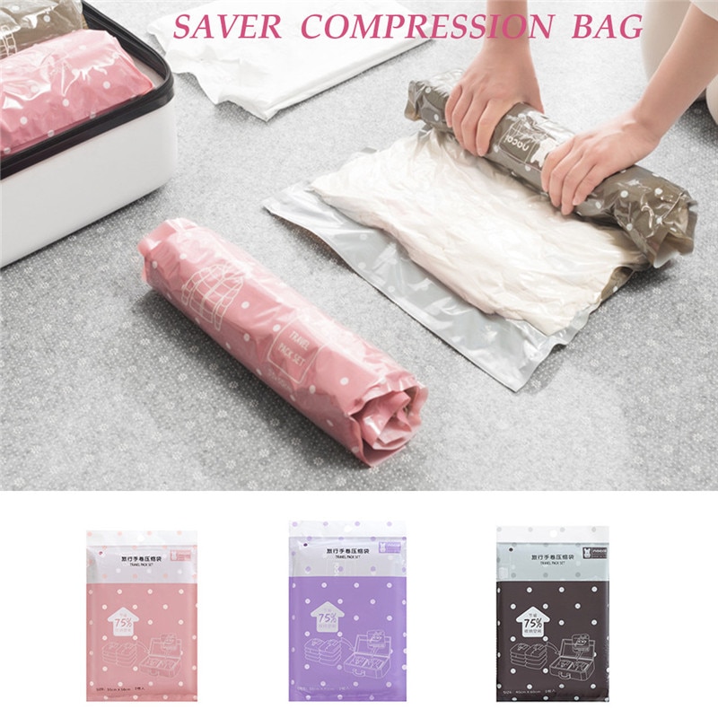 Herbruikbare Kleding Compressie Zakken Roll Up Travel Space Saver Opslag Transparante Verschillende Maten Bag #0712