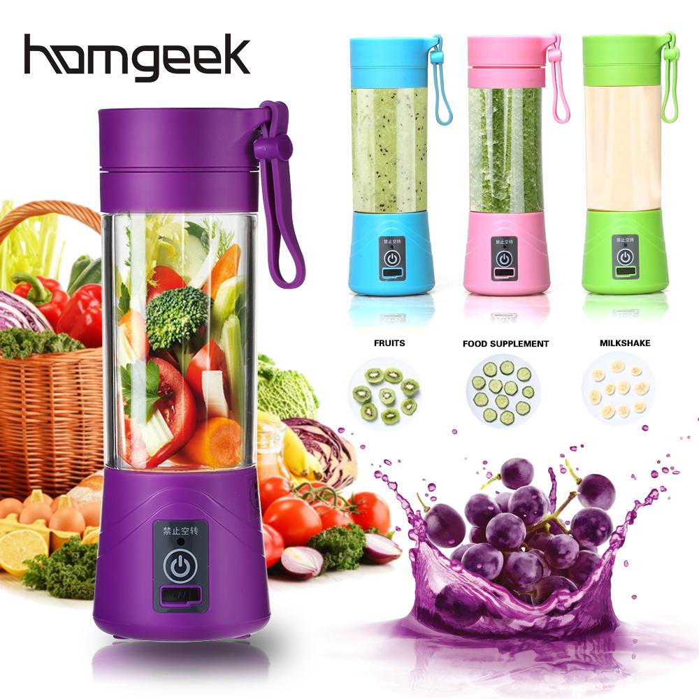 Homgeek 4 kleuren elektrische sapcentrifuge smoothie maker blender draagbare sapcentrifuge usb oplaadbare elektrische fruitpers machine