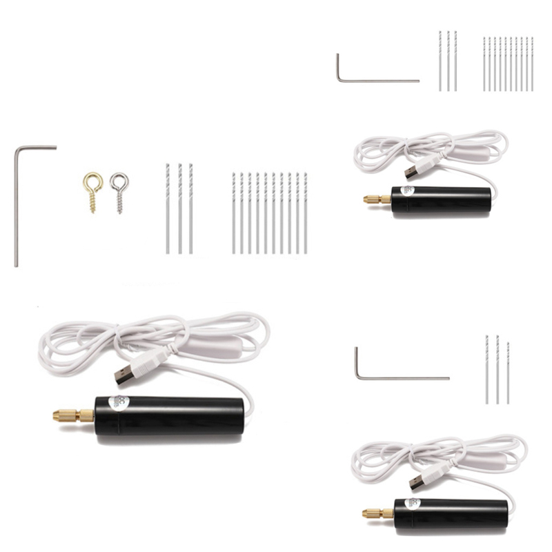 Mini Hand Drill USB Powered Handheld Rotary Drill Set with Twist Drill Bits for Metal Wood Jewelry