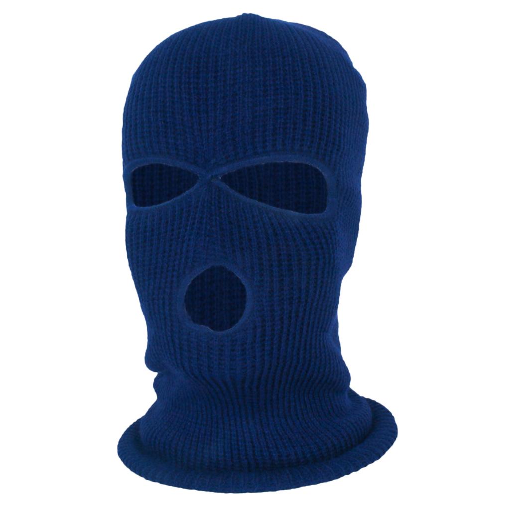 Voksen vinter 3-- huls balaclava strik strikket fuld ansigtsmaske beanie hat: Blå