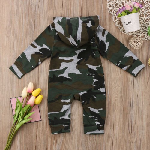 Newborn Baby Boys Girls Romper Hooded Long Sleeve Camo Casual Jumpsuit Playsuit Cool Outfits Clothes Autumn Winter