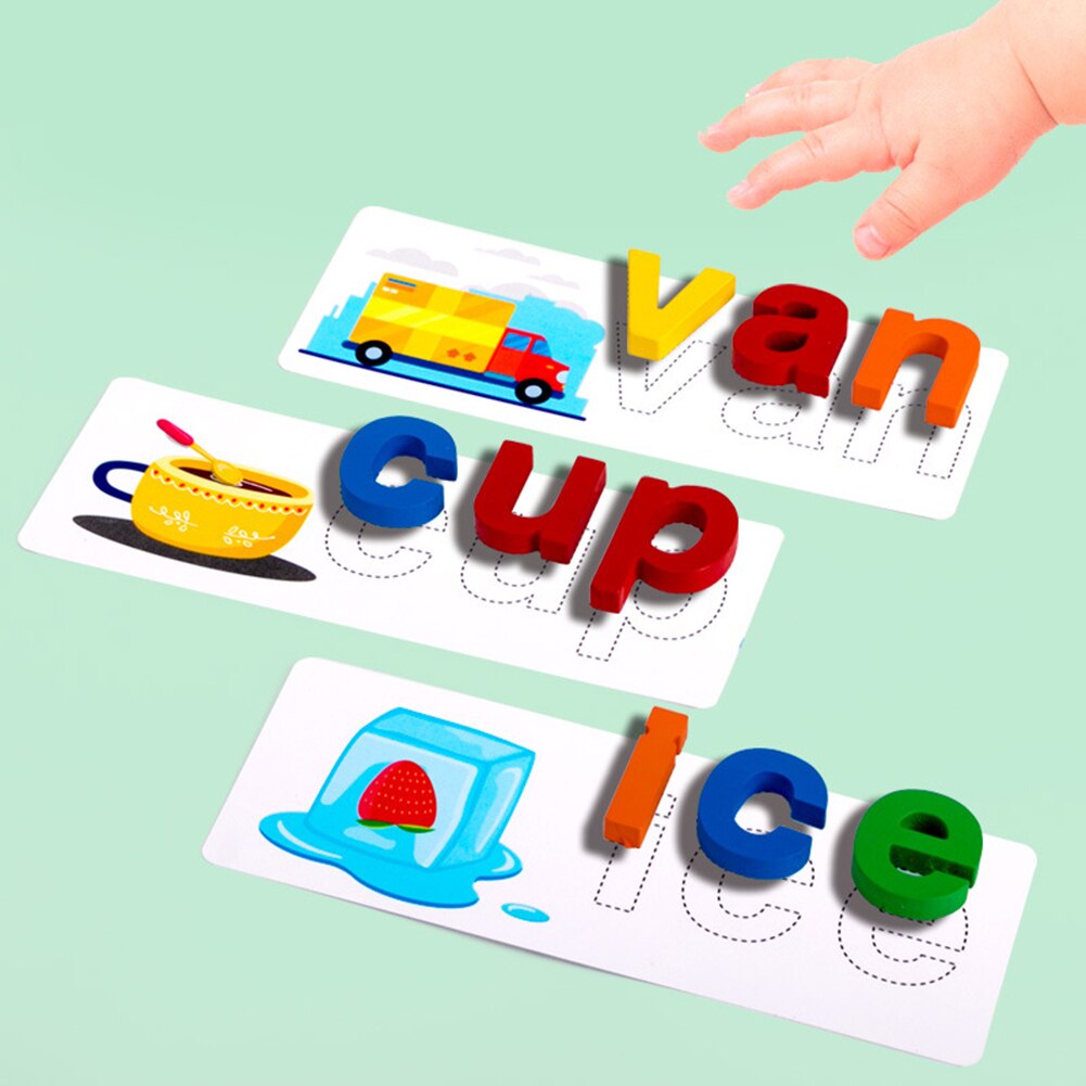 Stavning ord puslespil legetøjssæt engelsk 26 bogstaver genkendelse alfabet lille barn tidlig uddannelsesmæssig erkendelse prop