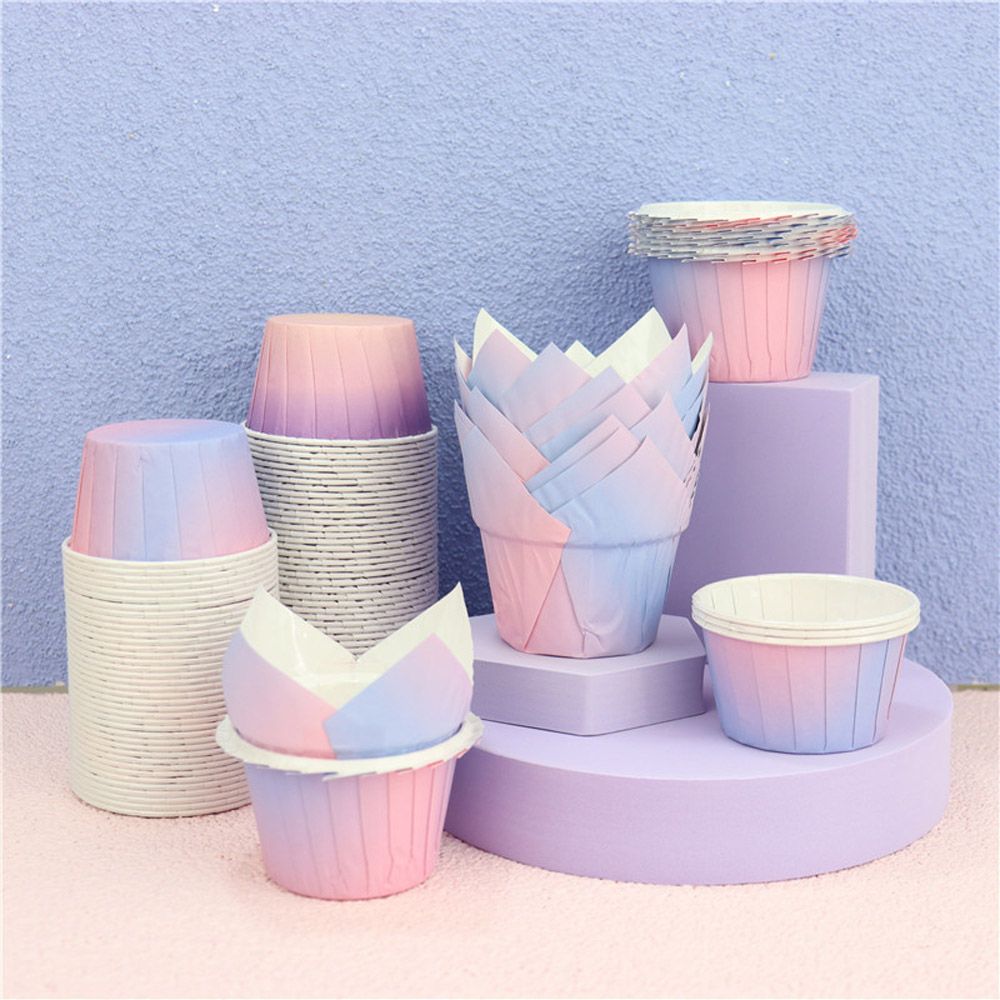 50pcs Greaseproof Paper Tray Cupcake Liners Cupcake Paper Tulip Baking Cups Cake Muffin Cups Bakeware Pastry Tools