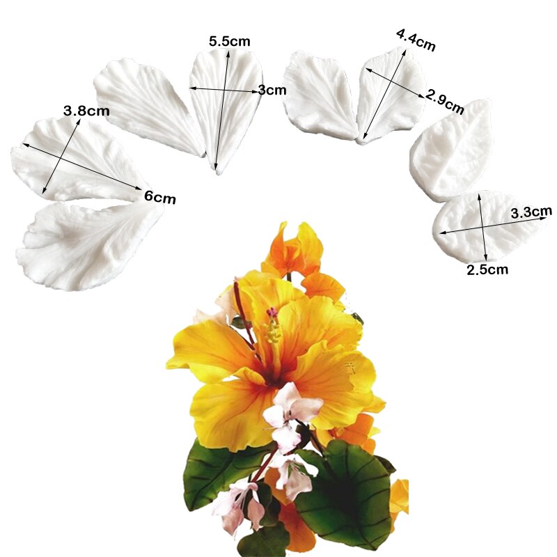 Molde de silicona con forma de flor de hibisco, herramientas de decoración de pasteles, Fondant, pasta de goma, arcilla, Sugarcraft, Floral, hecho a mano, C393