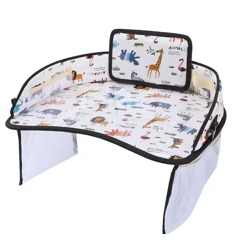Kind Kids Tafel Voor Auto Car Seat Met Opslag Baby Bureau Cartoon Speelgoed Voedsel Water Houder: beige